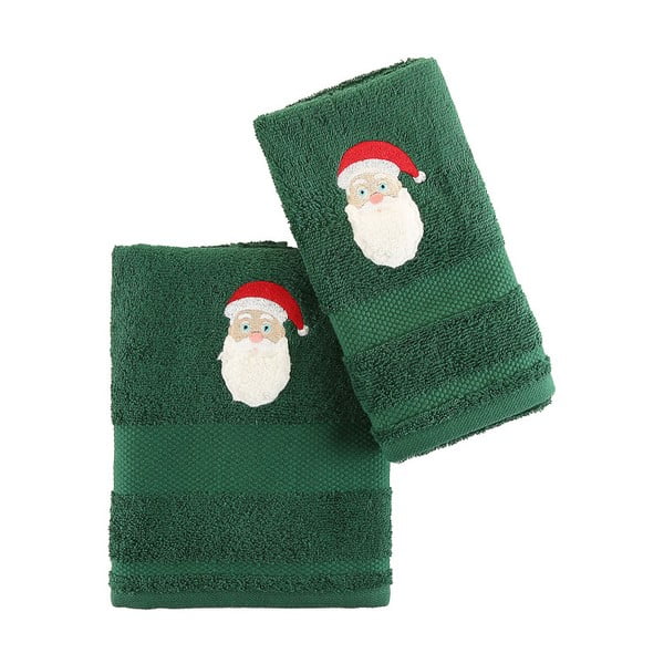 c 2 zielonych ręczników ze świątecznym motywem Santa Christmas