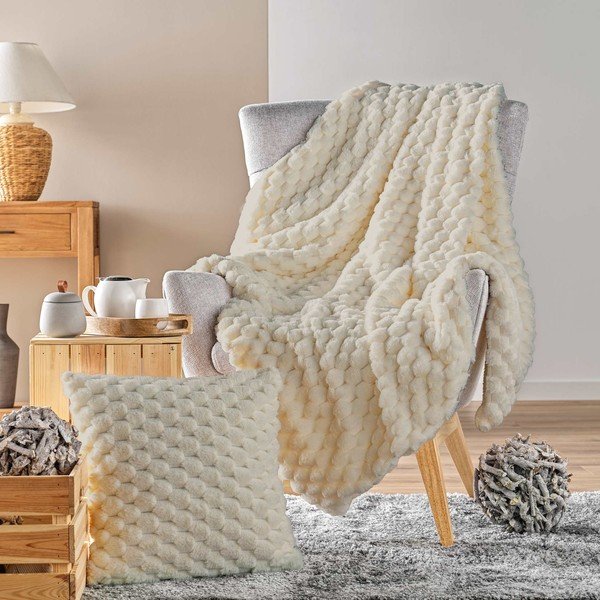 Koc z mikropluszu w kolorze kości słoniowej 180x220 cm Frosty – douceur d'intérieur-image-4