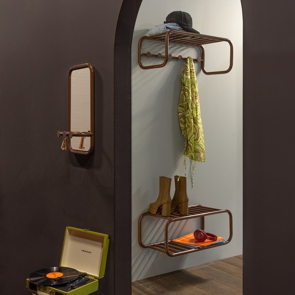 Ciemnobrązowy metalowy panel z wieszakami do przedpokoju 35x60x11 cm Retro – Spinder Design-image-1