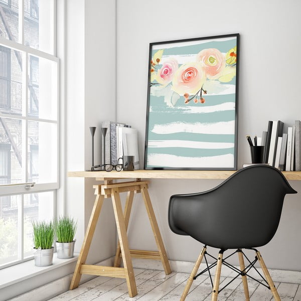 Plakat z kwiatami, modro-białe tło, 30 x 40 cm-image-1