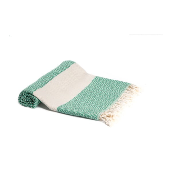 Zielony ręcznik kąpielowy tkany ręcznie Ivy's Asli, 95x180 cm