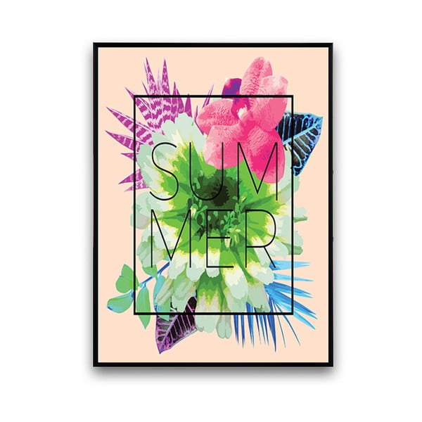 Plakat z kwiatami Summer, różowe tło, 30 x 40 cm