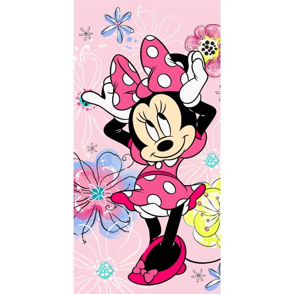 Różowy bawełniany ręcznik dziecięcy 70x140 cm Minnie "Pink bow" – Jerry Fabrics