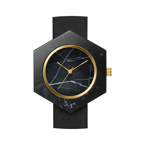Czarny sześciokątny marmurkowy zegarek z czarnym paskiem Analog Watch Co.