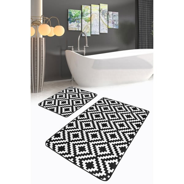 Białe/czarne dywaniki łazienkowe zestaw 2 szt. 60x100 cm – Mila Home-image-2