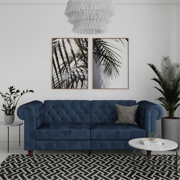 Ciemnoniebieska aksamitna rozkładana sofa 236 cm Felix – Støraa-image-4