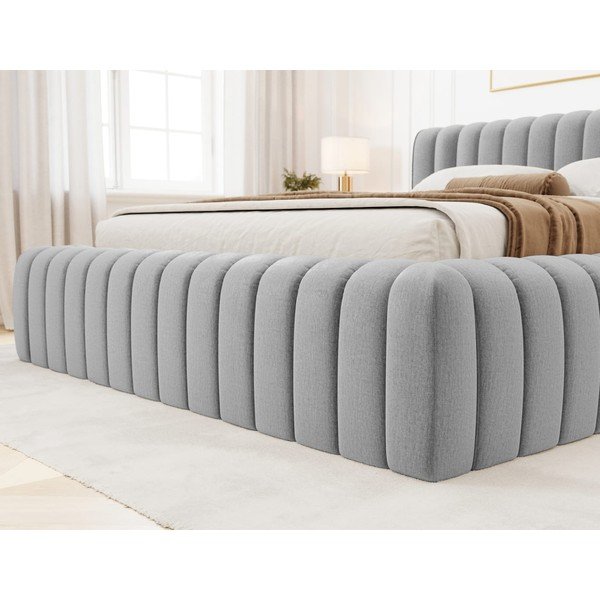 Jasnoszare tapicerowane łóżko dwuosobowe ze schowkiem ze stelażem 140x200 cm Carilla – ELTAP-image-3