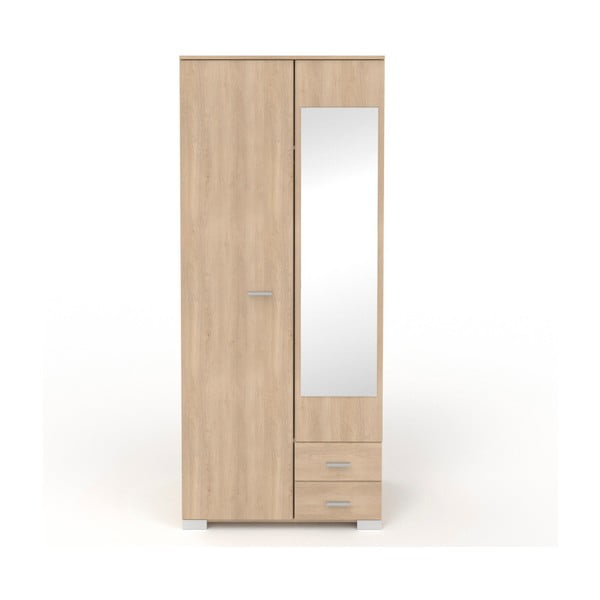 Szafa 2-drzwiowa w kolorze dębu z 2 szufladami i zrcadlem Parisot Alix