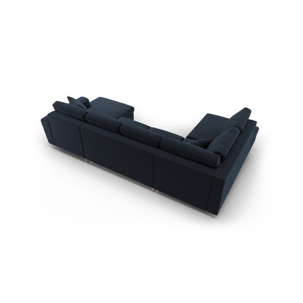 Ciemnoniebieski aksamitny rozkładany narożnik ze schowkiem (lewostronny/w kształcie litery U) Kyoto – Cosmopolitan Design-image-4