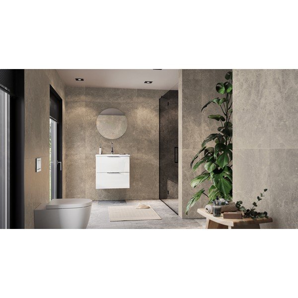 Biała wisząca szafka pod umywalkę z połyskiem 61x61 cm Celano – Germania-image-1