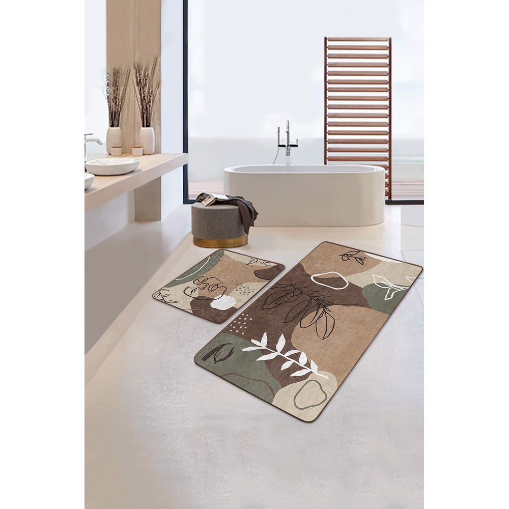 Brązowe aksamitne dywaniki łazienkowe zestaw 2 szt. 60x100 cm Abstract Faces – Mila Home (zdjęcie 5)