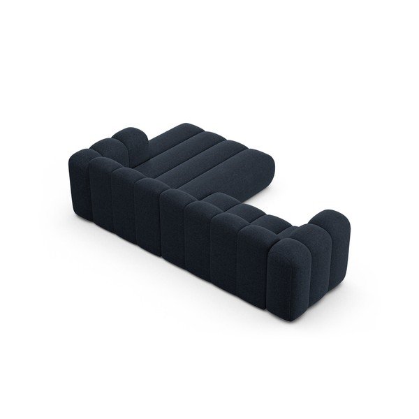 Ciemnoniebieski narożnik z tkaniny szenilowej (prawostronny/z szezlongiem) Lupine – Micadoni -image-3