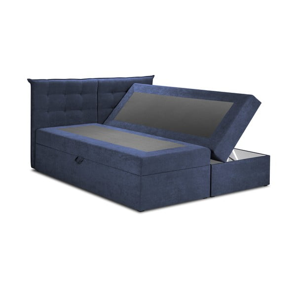 Ciemnoniebieske łóżko boxspring ze schowkiem 200x200 cm Echaveria – Mazzini Beds-image-2