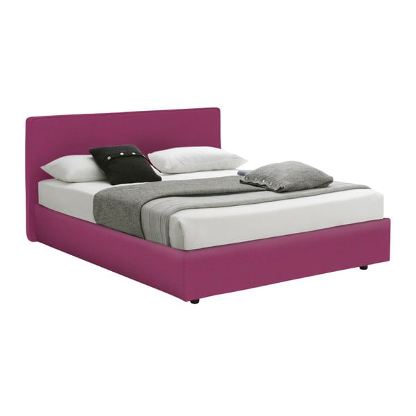 Różowe łóżko dwuosobowe ze schowkiem i materacem 13Casa Ninfea, 160x200 cm