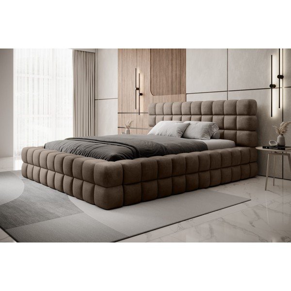 Jasnobrązowe tapicerowane łóżko dwuosobowe ze schowkiem ze stelażem 160x200 cm Dizzle – ELTAP-image-4