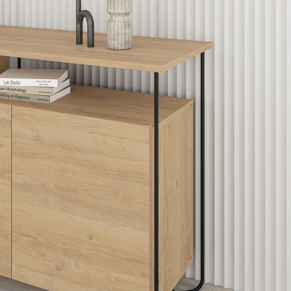 Niska komoda w dekorze dębu 130x80 cm Dilly – Marckeric-image-2