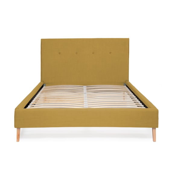 Musztardowe łóżko Vivonita Kent Linen, 200x140 cm