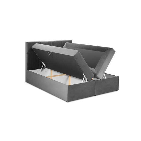 Szare łóżko boxspring ze schowkiem 160x200 cm Mimicry – Mazzini Beds-image-3