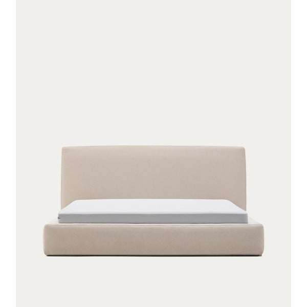 Beżowe tapicerowane łóżko jednoosobowe bez stelaża 90x200 cm Blok – Kave Home-image-3
