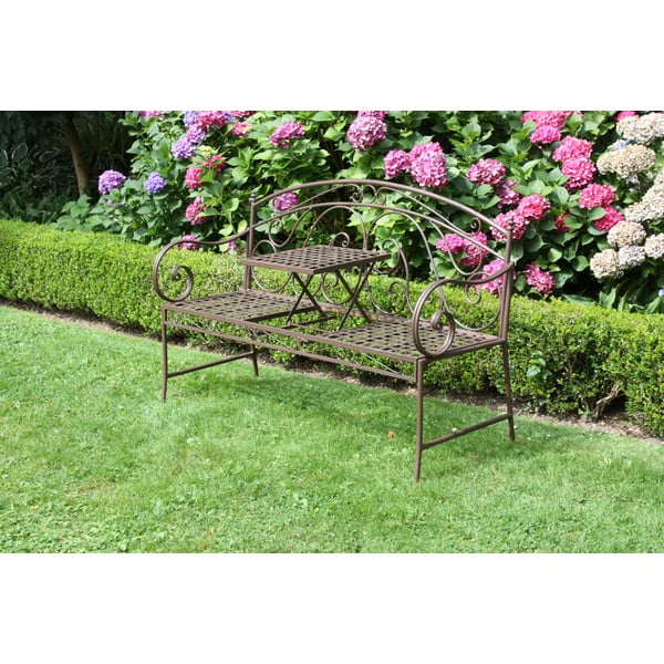 Brązowa metalowa ławka ogrodowa Saket – Garden Pleasure-image-1