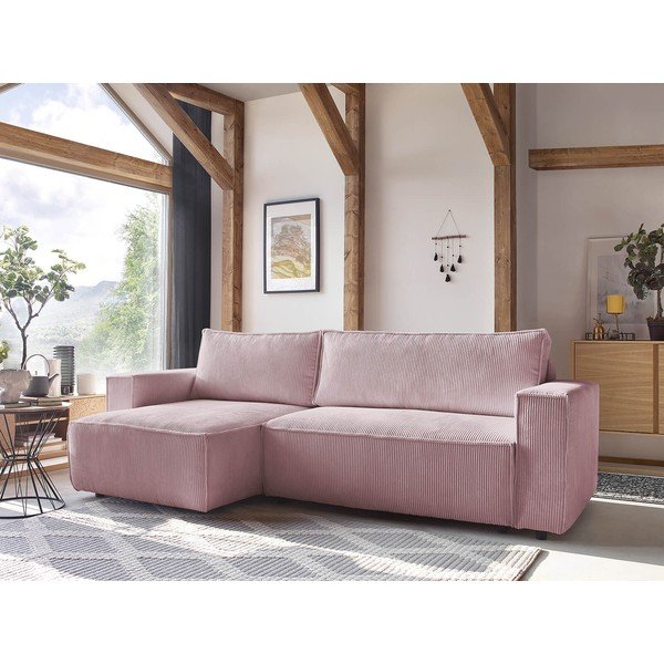 Jasnoróżowy sztruksowy rozkładany narożnik (strona zmienna) Nihad – Bobochic Paris-image-1