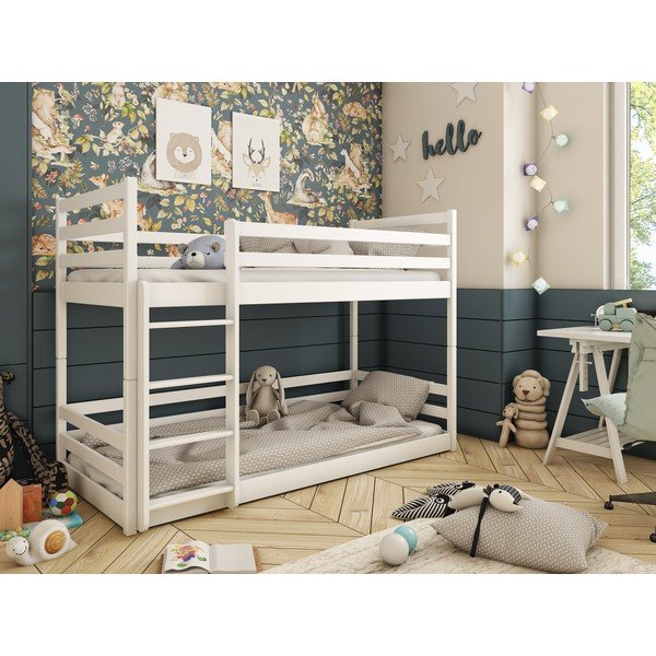 Białe piętrowe łóżko dziecięce z drewna sosnowego 70x160 cm Mini – Lano Meble-image-1