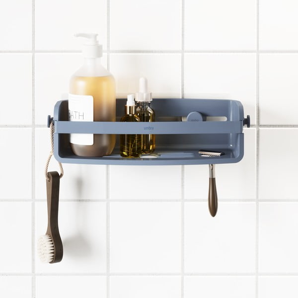 Niebieska półka łazienkowa bez wiercenia z plastiku z recyklingu Flex – Umbra-image-2