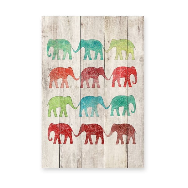 Drewniana tabliczka dekoracyjna Surdic Elephants Cue, 40x60 cm
