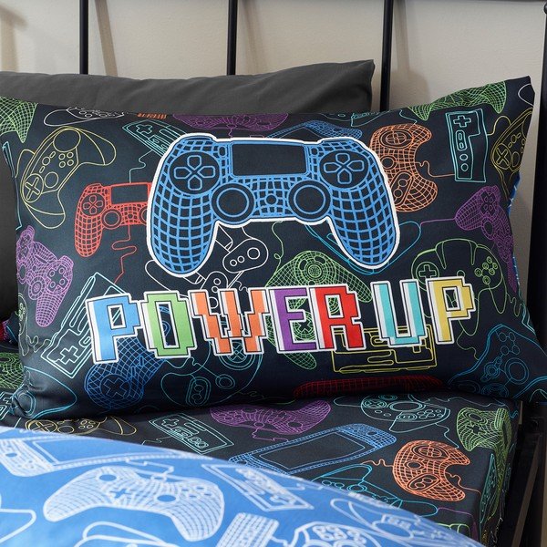 Czarna pościel dziecięca jednoosobowa 135x200 cm Power Up Gamer – Catherine Lansfield-image-4