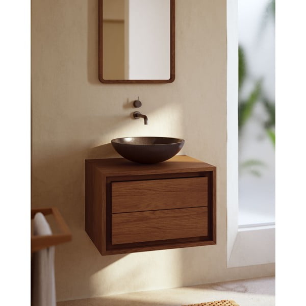 Ciemnobrązowa wisząca szafka pod umywalkę z litego drewna tekowego 60x40 cm Kenta – Kave Home-image-1