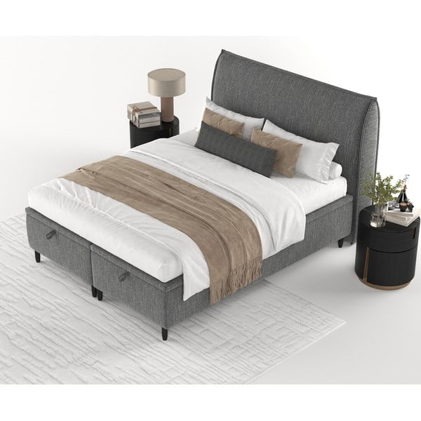 Szare tapicerowane łóżko dwuosobowe ze schowkiem 200x200 cm Pearl – Maison de Rêve-image-4