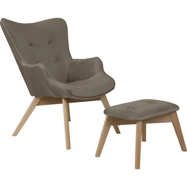 Jasnobrązowy aksamitny fotel z podnóżkiem Niko – Ropez