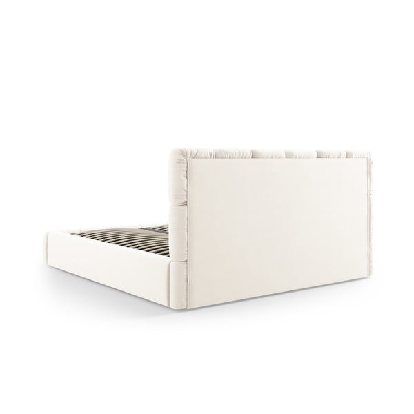 Kremowe aksamitne tapicerowane łóżko dwuosobowe ze schowkiem i stelażem 200x200 cm Bellis – Micadoni -image-4