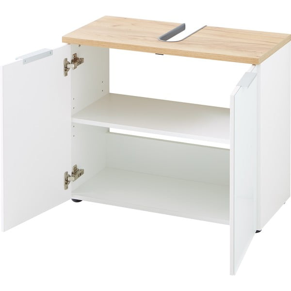 Biała szafka pod umywalkę w dekorze dębu 70x58 cm Pescara – Germania-image-3