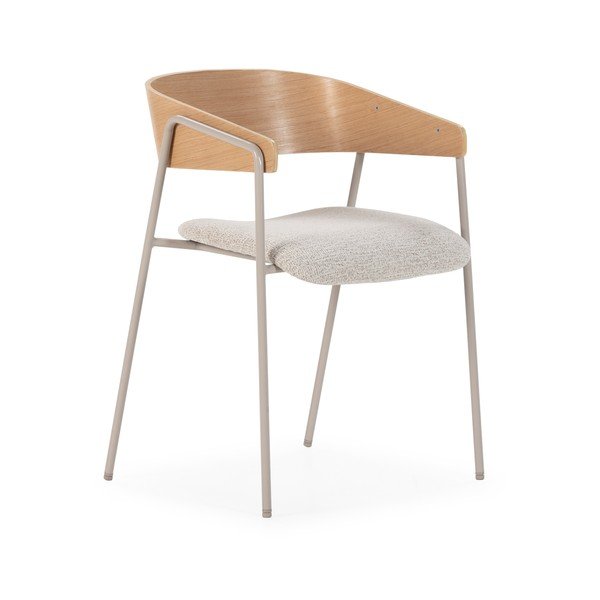 Jasnoszare/w naturalnym kolorze tapicerowane fotele jadalniane zestaw z podłokietnikami 2 szt. Cora – MOME