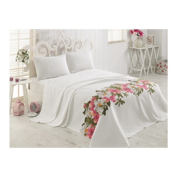 Bíała bawełniana narzuta na łóżko Florecida, 160x230 cm