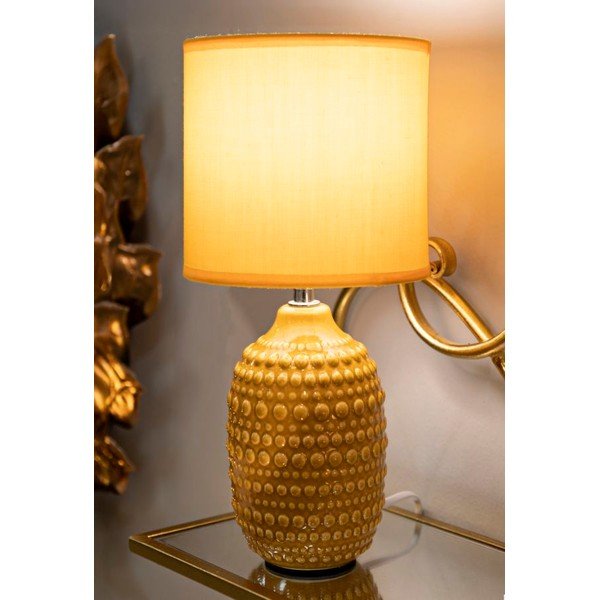 Musztardowa lampa stołowa ceramiczna z tekstylnym kloszem (wysokość 30,5 cm) Points – Mauro Ferretti-image-1