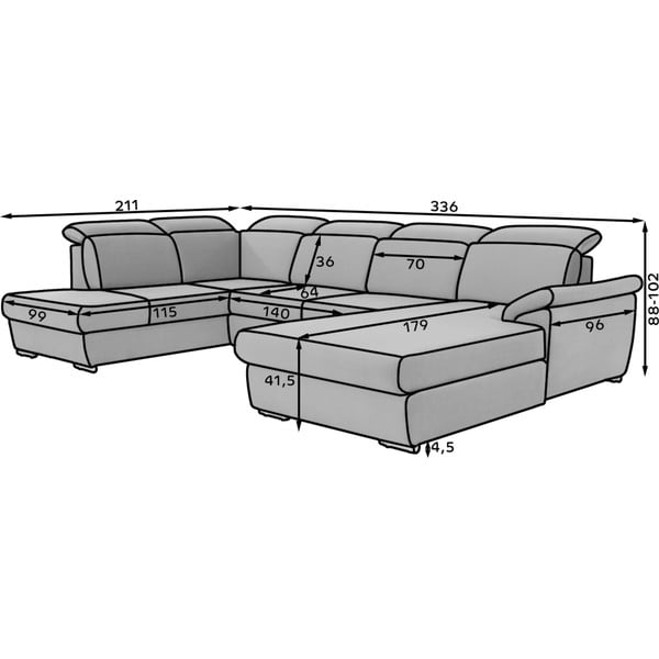 Czarny rozkładany narożnik (lewostronny/w kształcie litery U) Evanell – ELTAP-image-3