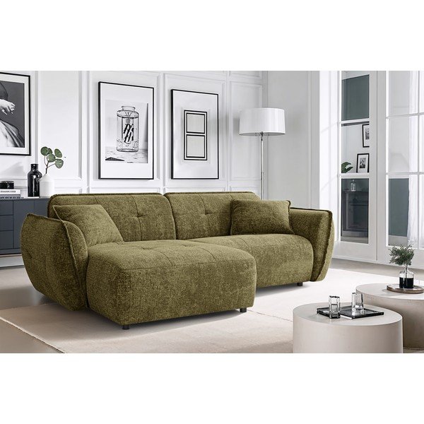 Zielony narożnik z tkaniny szenilowej (lewostronny/z szezlongiem) Nelia – Ropez-image-1