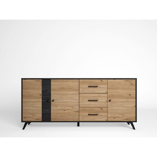 Czarno-naturalna niska komoda w dekorze dębu 181x81 cm Bocami – Marckeric-image-1