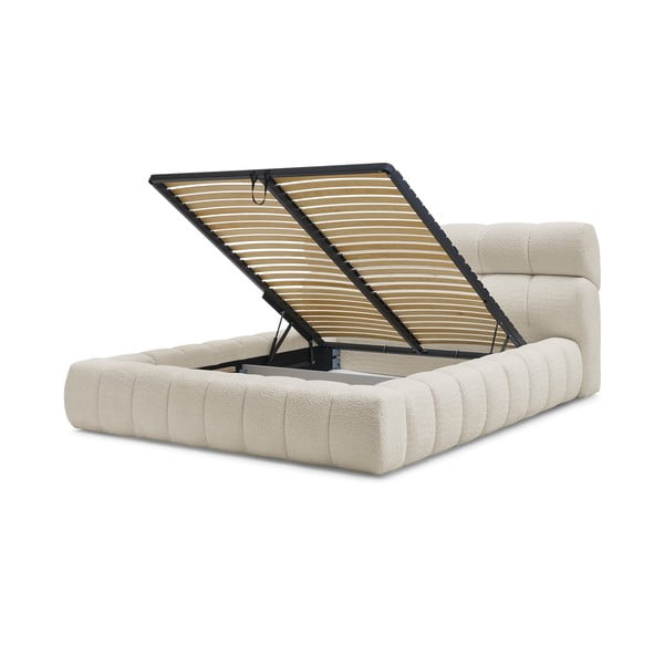 Beżowe tapicerowane łóżko dwuosobowe ze schowkiem i stelażem 180x200 cm Mont Blanc – Bobochic Paris-image-4