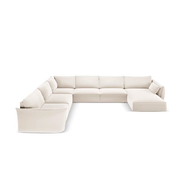 Beżowy aksamitny narożnik (lewostronny/w kształcie litery U) Vanda – Mazzini Sofas