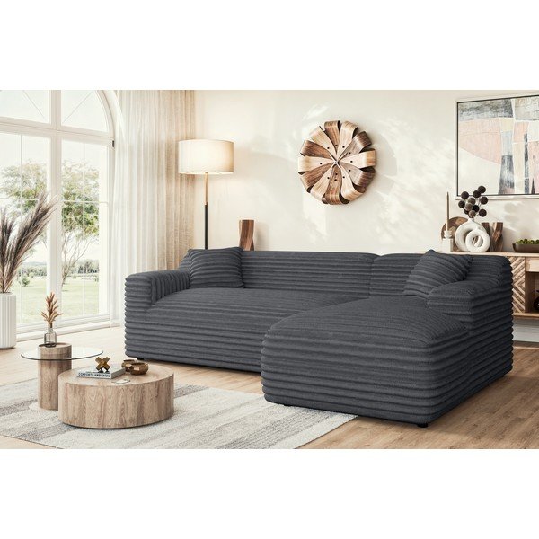 Ciemnoszary sztruksowy narożnik (prawostronny/z szezlongiem) Martin – Ropez-image-1