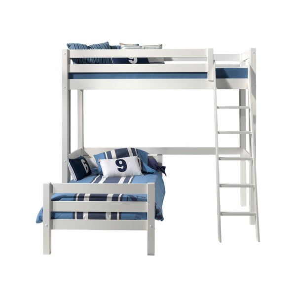 Białe piętrowe łóżko dziecięce z litego drewna sosnowego PINO – Vipack