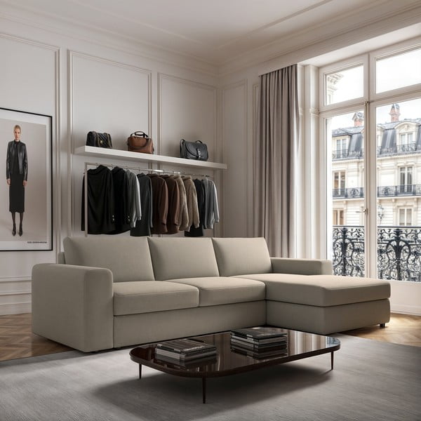 Beżowy narożnik (prawostronny/z szezlongiem) Baga – Rodier-image-1