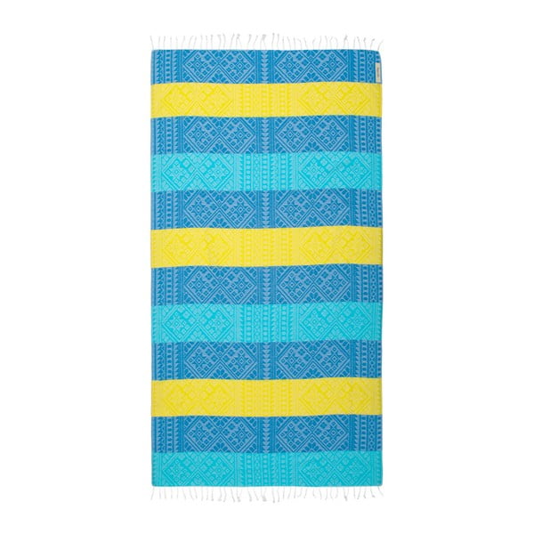 Niebiesko-żółty ręcznik hammam Begonville Aztec, 180x95 cm