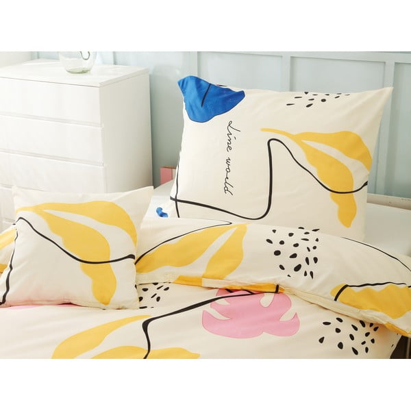 Żółta pościel jednoosobowa z mikrosatyny 3-częściowa 140x200 cm Sophia – My House-image-1