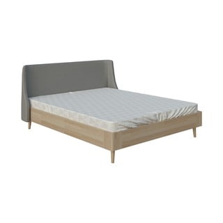 Szare łóżko dwuosobowe DlaSpania Lagom Side Wood, 160x200 cm