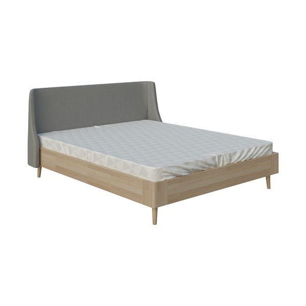 Szare łóżko dwuosobowe DlaSpania Lagom Side Wood, 140x200 cm