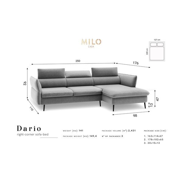 Niebieska 5-osobowa sofa rozkładana ze schowkiem Milo Casa Dario, prawy róg-image-2
